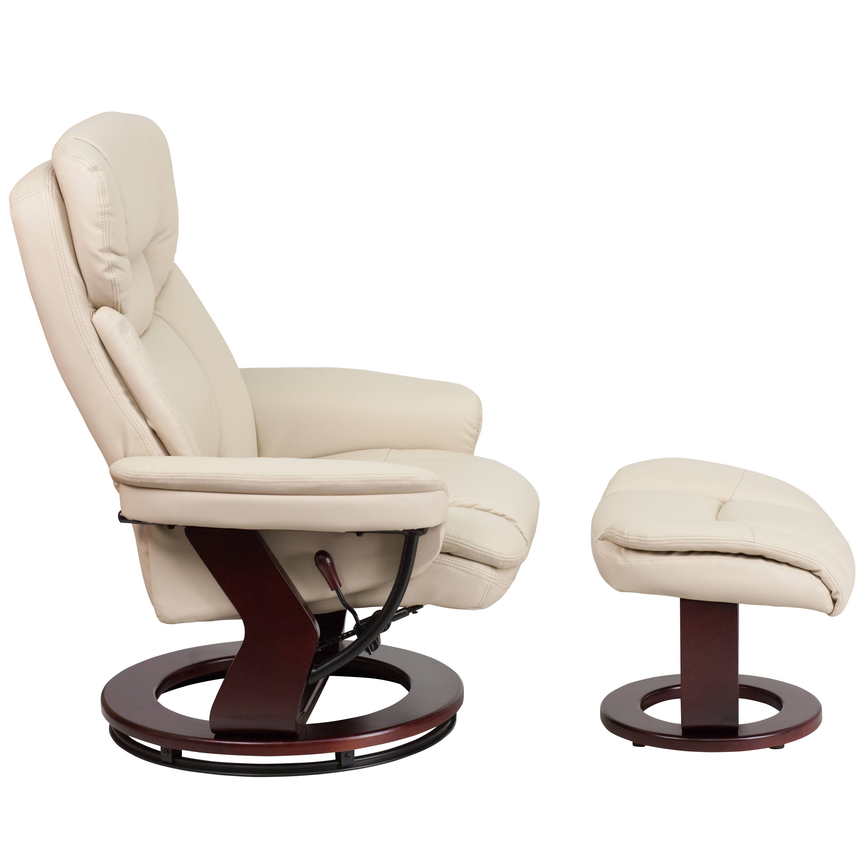 Alt View 5. Emma + Oliver - Multi-Position Recliner & Curved Ottoman with Swivel Wood Base - Beige.