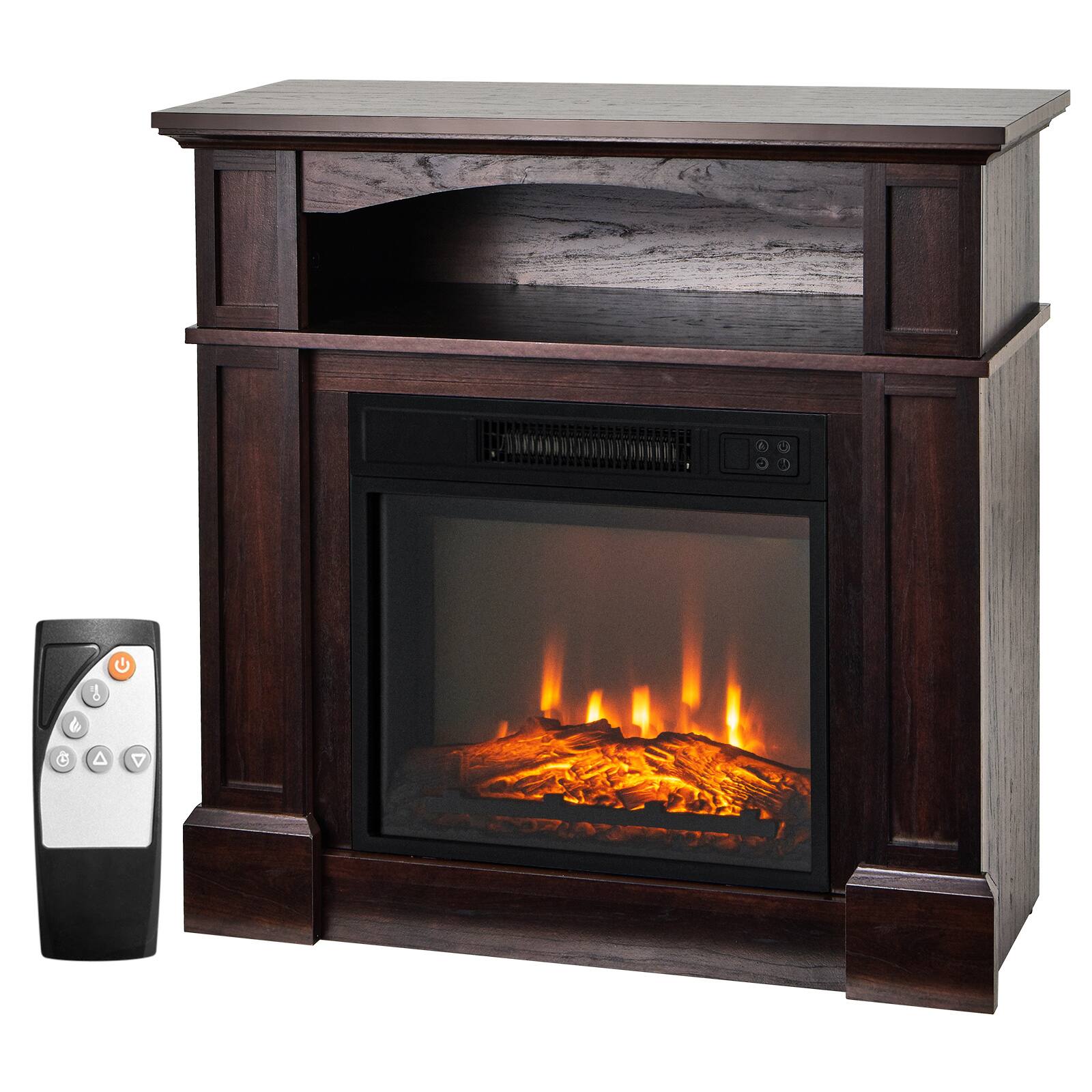 Back. SlickBlue - TV Stand with 1400W Electric Fireplace Heater and Storage Shelf, Modern Design - Natural.
