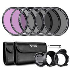 Front. Neewer - 52mm 8-in-1 Lens Filter Kit: UV/CPL/FLD/ND2/4/8 + Hood & Cap, Universal - Black.