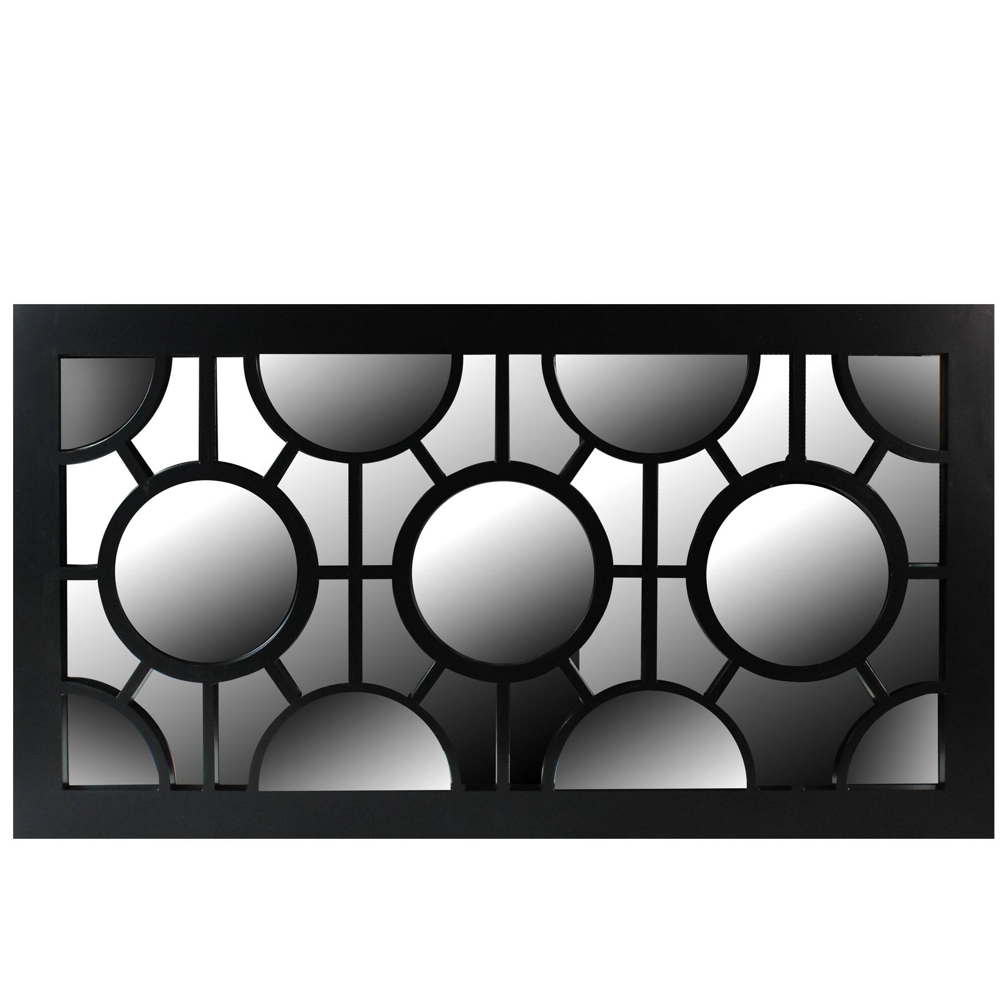 Front. Northlight - 25.5" Black Geometric Circles Rectangular Wall Mirror - Black.