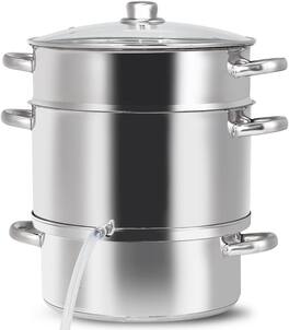 Ecooso - 11-Qt Stainless Steel Fruit Juicer Steamer Pot, Multi-Layer Steam Extractor for Juice and Jelly - Silver