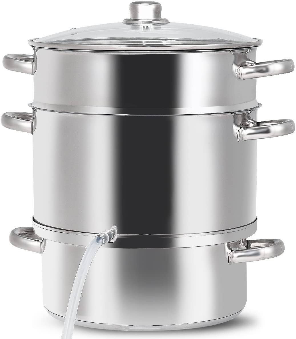 Front. Ecooso - 11-Qt Stainless Steel Fruit Juicer Steamer Pot, Multi-Layer Steam Extractor for Juice and Jelly - Silver.