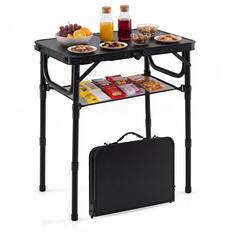Front. Gymax - Gymax 2 FT Small Folding Camping Table w/3 Adjustable Heights Storage Net Carry Handle - Black.