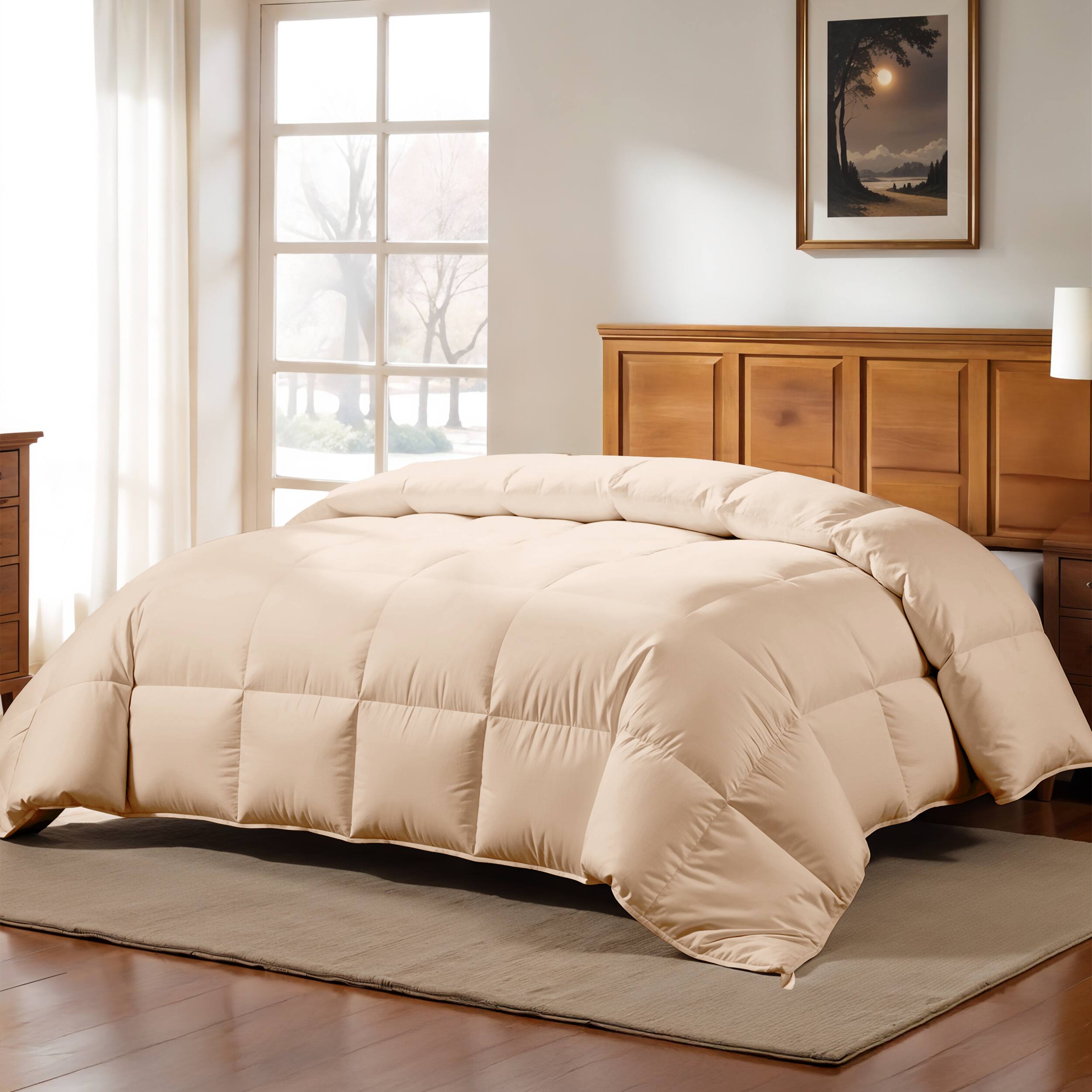 Angle. Lux Decor Collection - Down Alternative Comforter – Ultra Soft All Season Duvet Insert with Corner Tabs - Beige.