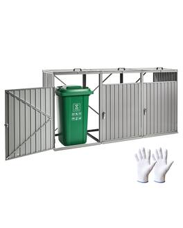 VEVOR - Trash Can Storage, 3 x 52.79 Gal Trash Bin Storage Shed Outdoor, Galvanized Steel Horizontal Storage Cabinet Waterproof - Light Gray
