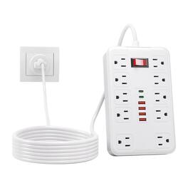 Dazzed Corner - 6FT Surge Protector Power Strip, 10 Outlets & 6 USB Ports (2 USB-C) - White