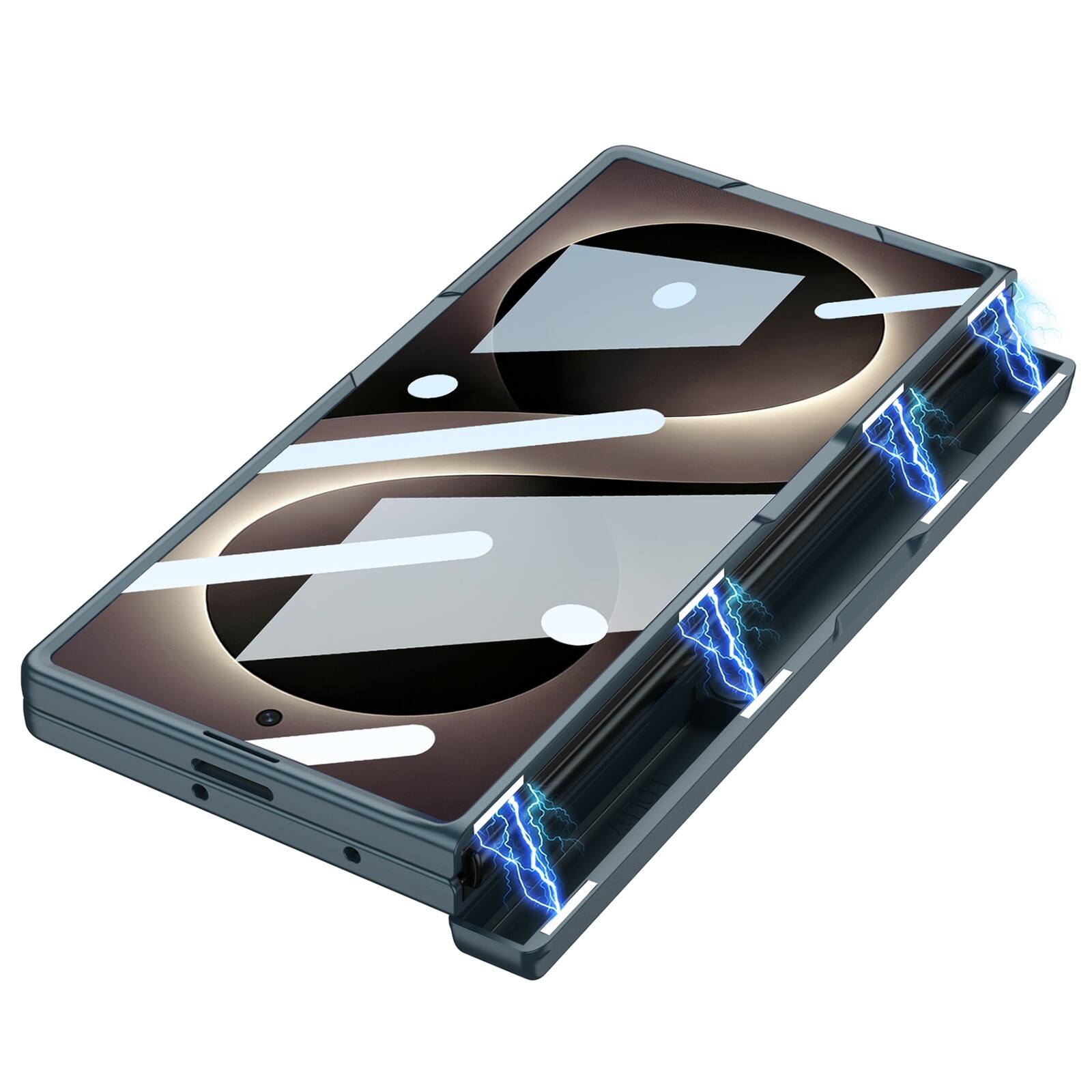 Alt View 2. Dteck - Magnetic Case for Samsung Galaxy Z Fold8 Ultra with Kickstand, Shockproof Hinge Protective Cover Built in Screen Glass - Black.