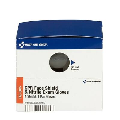 FIRST AID ONLY

Lift and Remove CPR Face Shield FAE-6015 & Nitrile Exam Gloves 1 Shield, 1 Pair Gloves

ANS/SEA 2308.1-2015