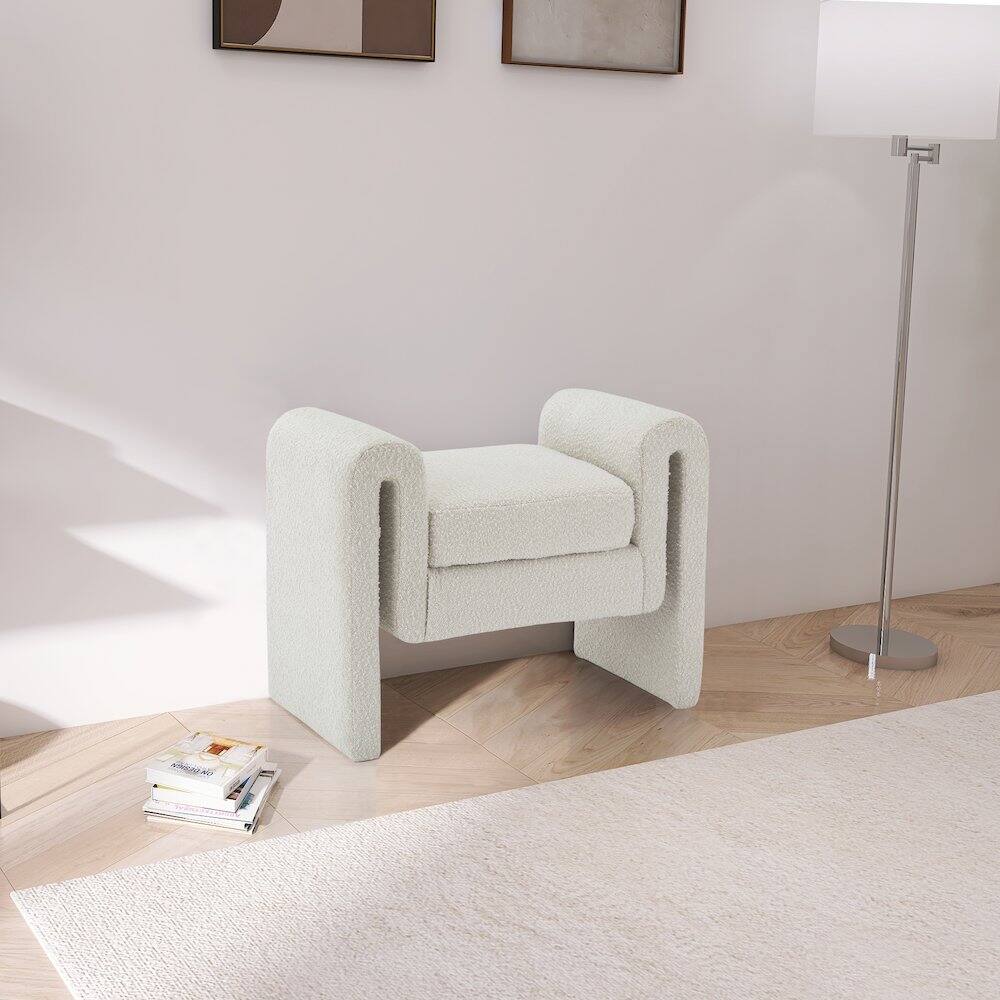 Alt View 1. Meridian Furniture - Stylus Cream Boucle Fabric Bench - Beige.