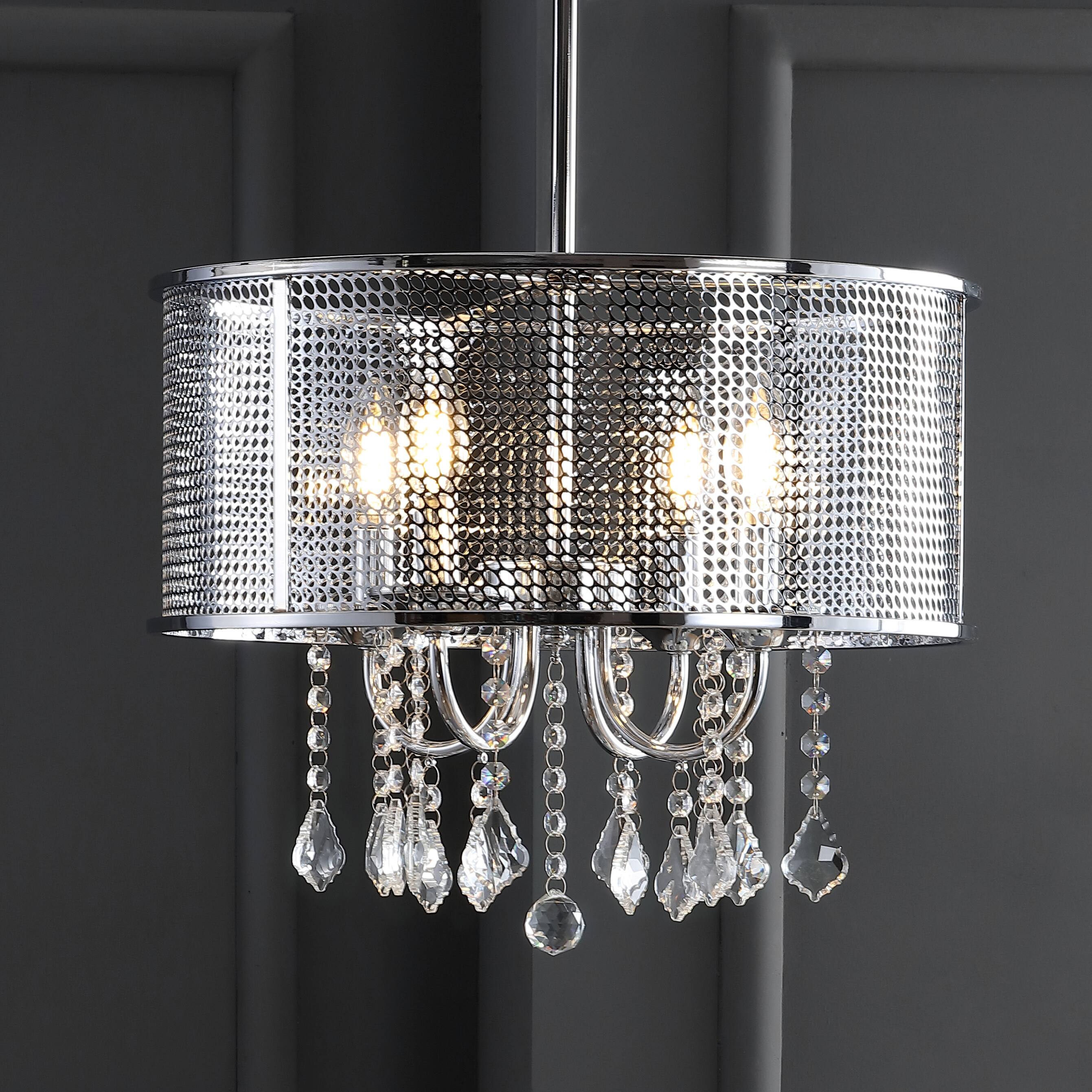 Alt View 1. Jonathan Y - Avah 17" Metal/Crystal Adjustable LED Drop Chandelier, Chrome - Chrome.