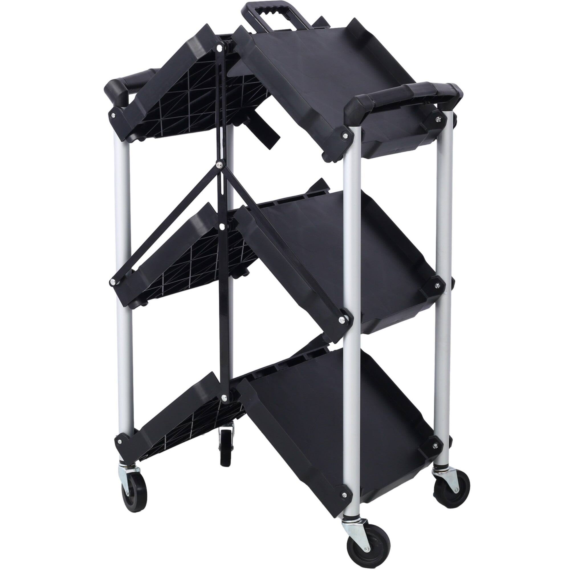 Alt View 1. Boyel Living - 3 Shelf Collapsible 4 Wheeled Multi Purpose Utility Cart 150lb Capacity Black Silver - Black.