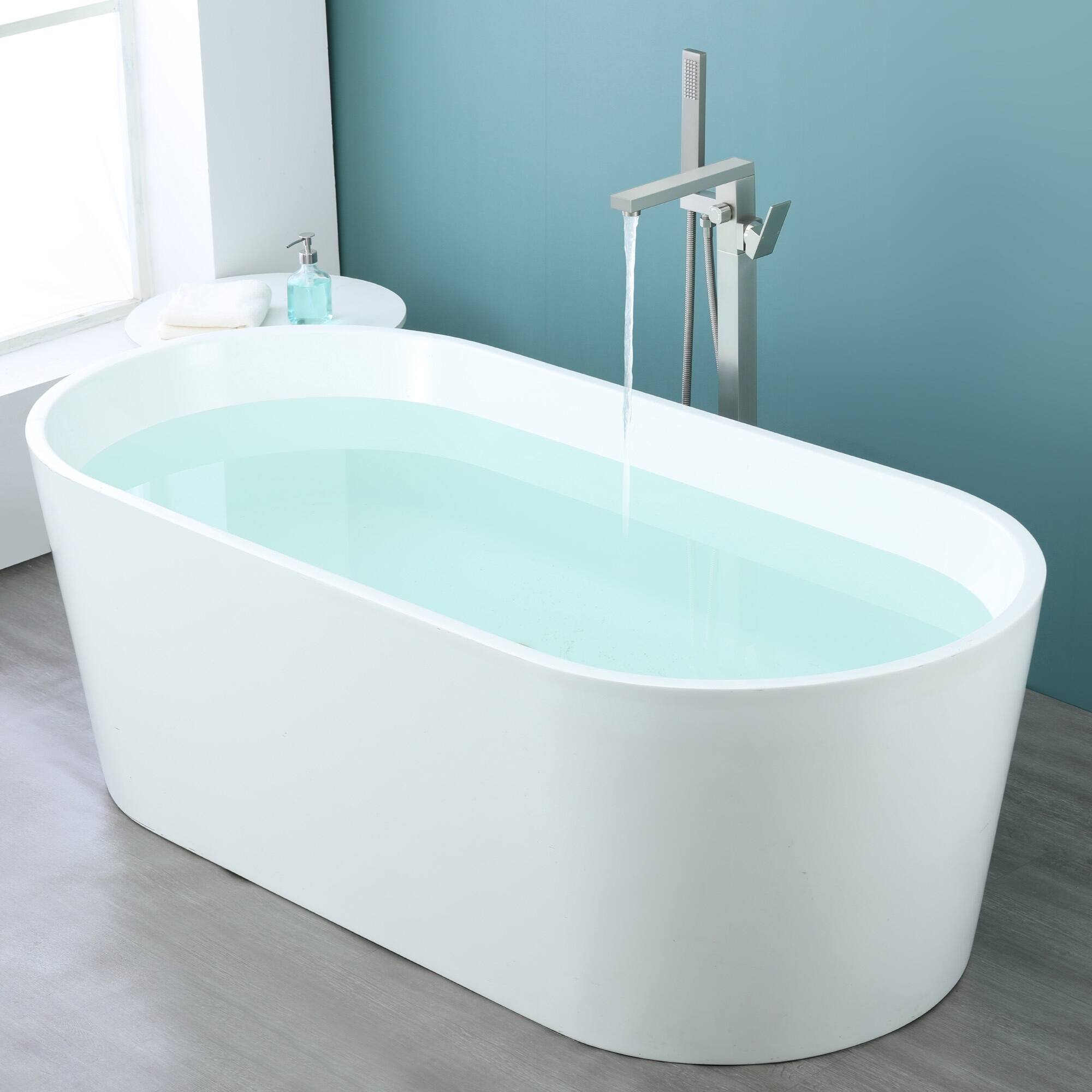 Alt View 4. Boyel Living - Brushed Nickel Freestanding Bathtub Faucet Solid Brass Handheld Spray 60-Inch Steel Hose cUPC - Brushed Nickel.