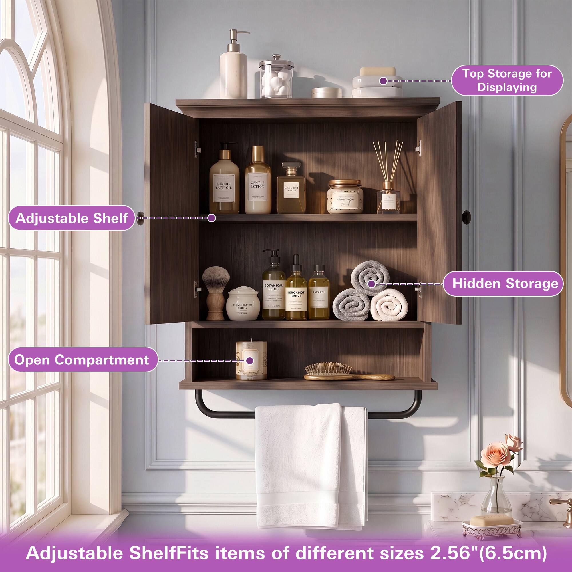 Aheaplus Wall Mounted Bathroom Cabinet, 2 Door Medicine Cabinet with ...