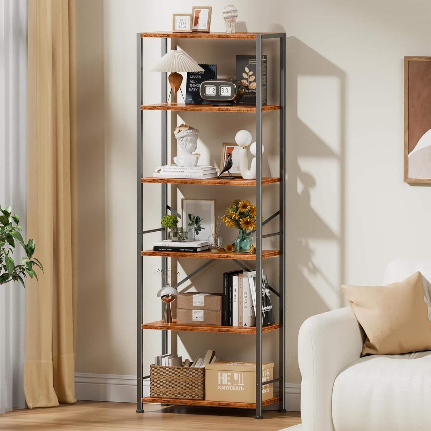 Furnulem - 6 Layers for Book Storage Bookshelf - Brown