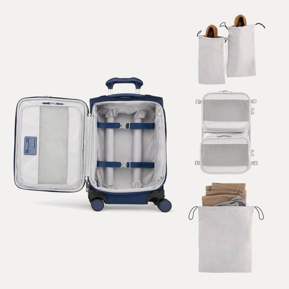 Left. Travelpro - Travelpro Versapack + Softside Carry-On & Large Spinner Luggage Set - Estate Blue.
