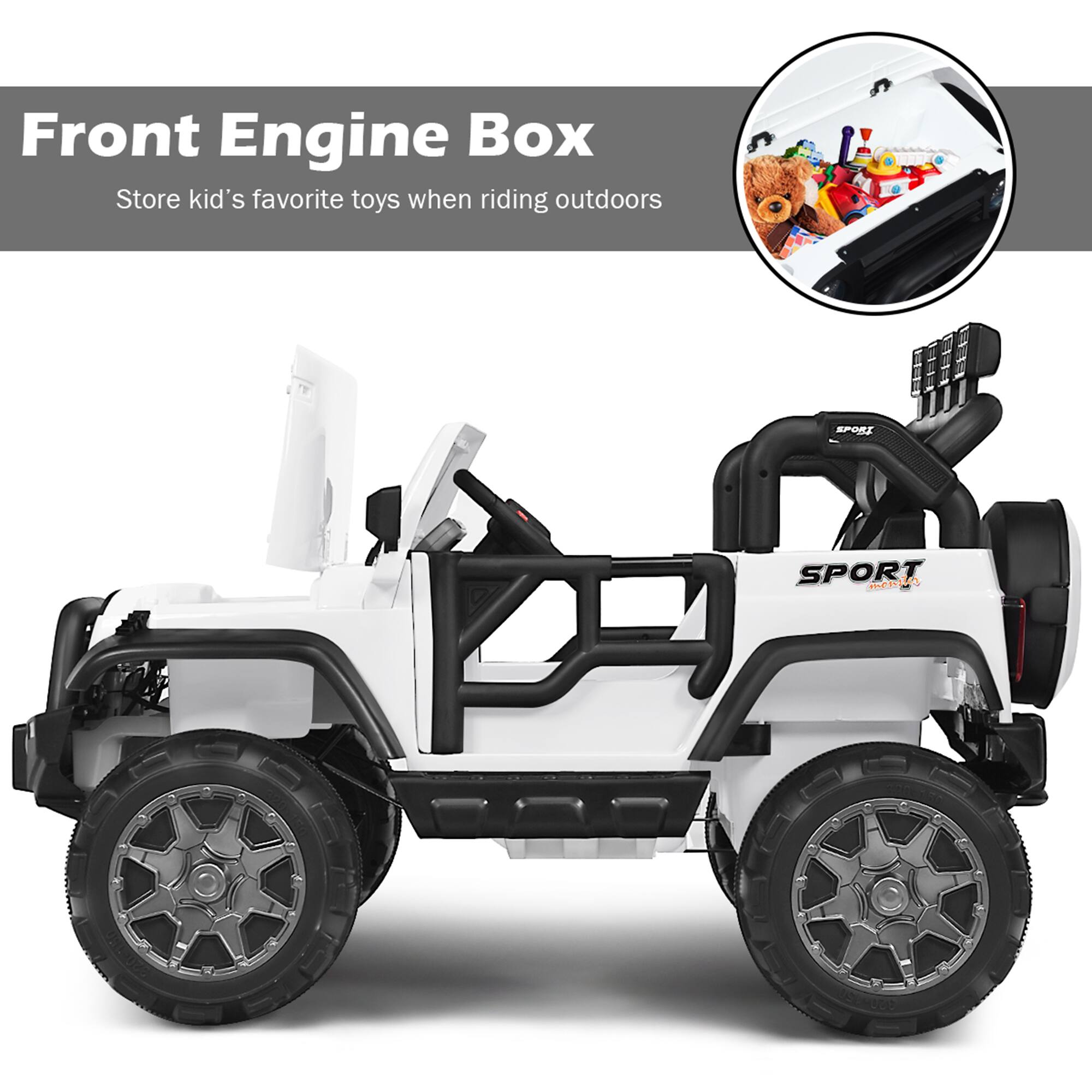Front Engine Box  
Store kid's favorite toys when riding outdoors