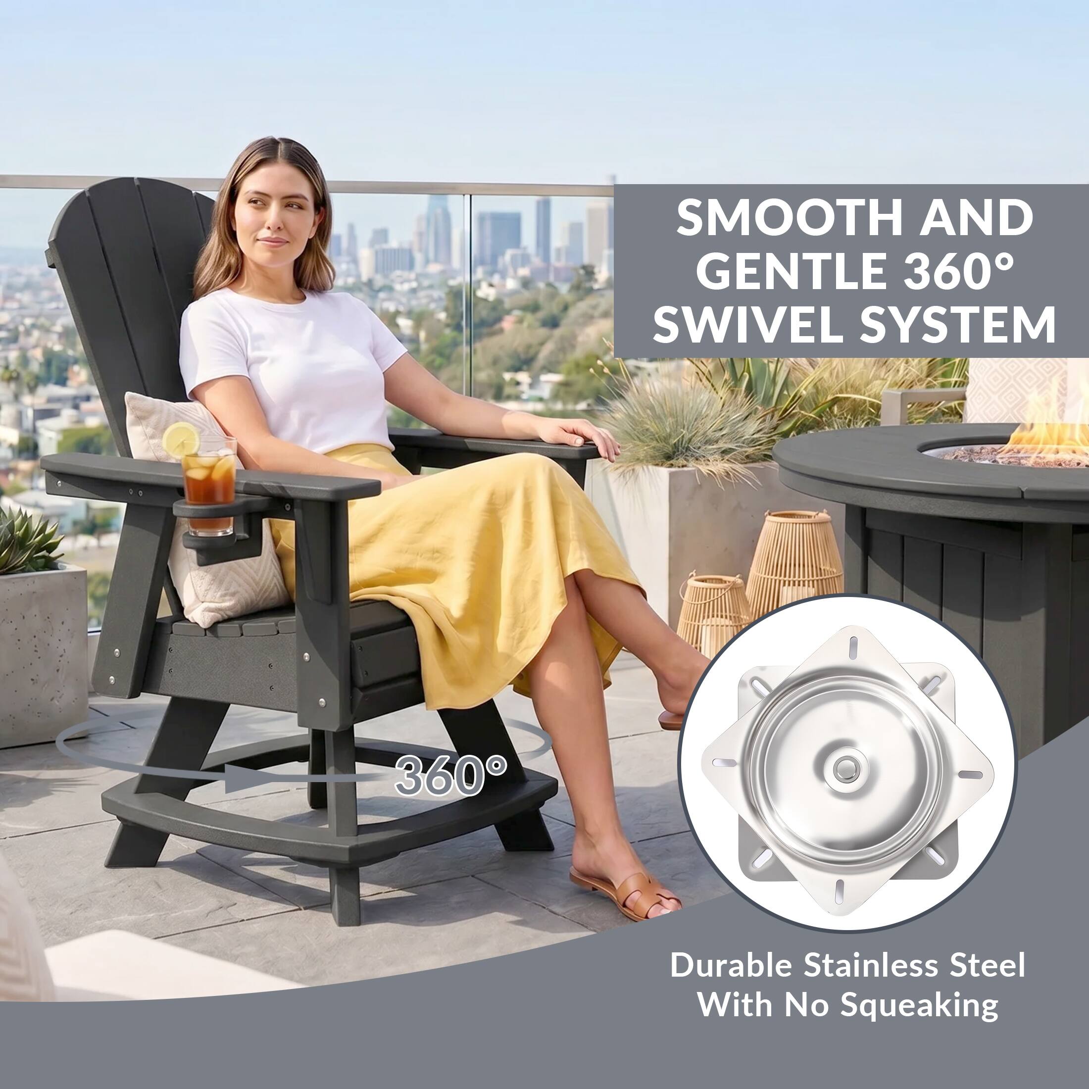 SMOOTH AND GENTLE 360° SWIVEL SYSTEM  
360°  
Durable Stainless Steel With No Squeaking
