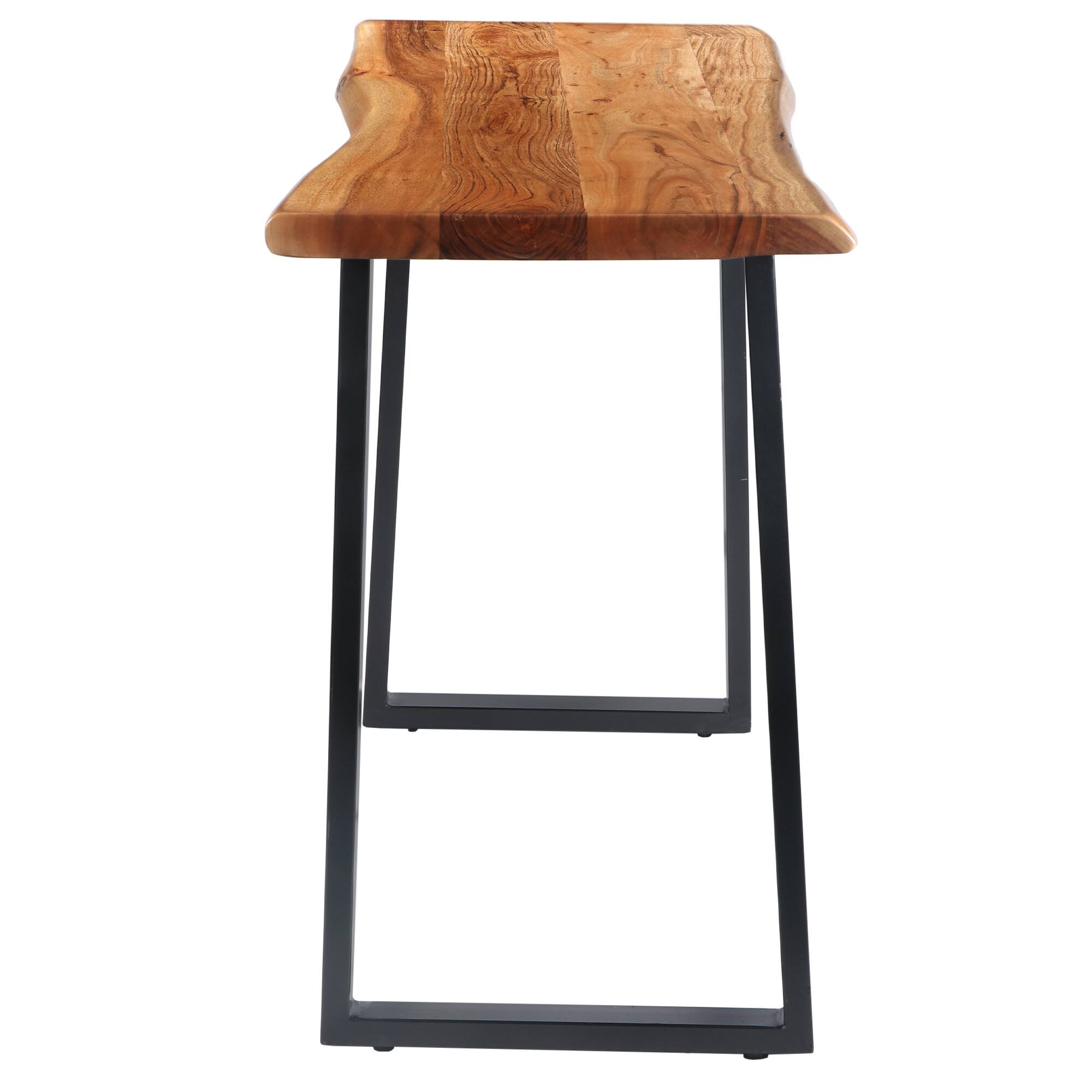 Alt View 4. Manhattan Lane - Industrial Wooden Live Edge Desk with Metal Sled Leg Support - Brown and Black.