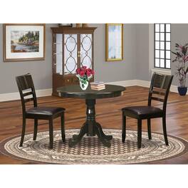 East West Furniture - 3 Pc Kitchen Table set-round Kitchen Table and 2 Dining Chairs - Cappuccino