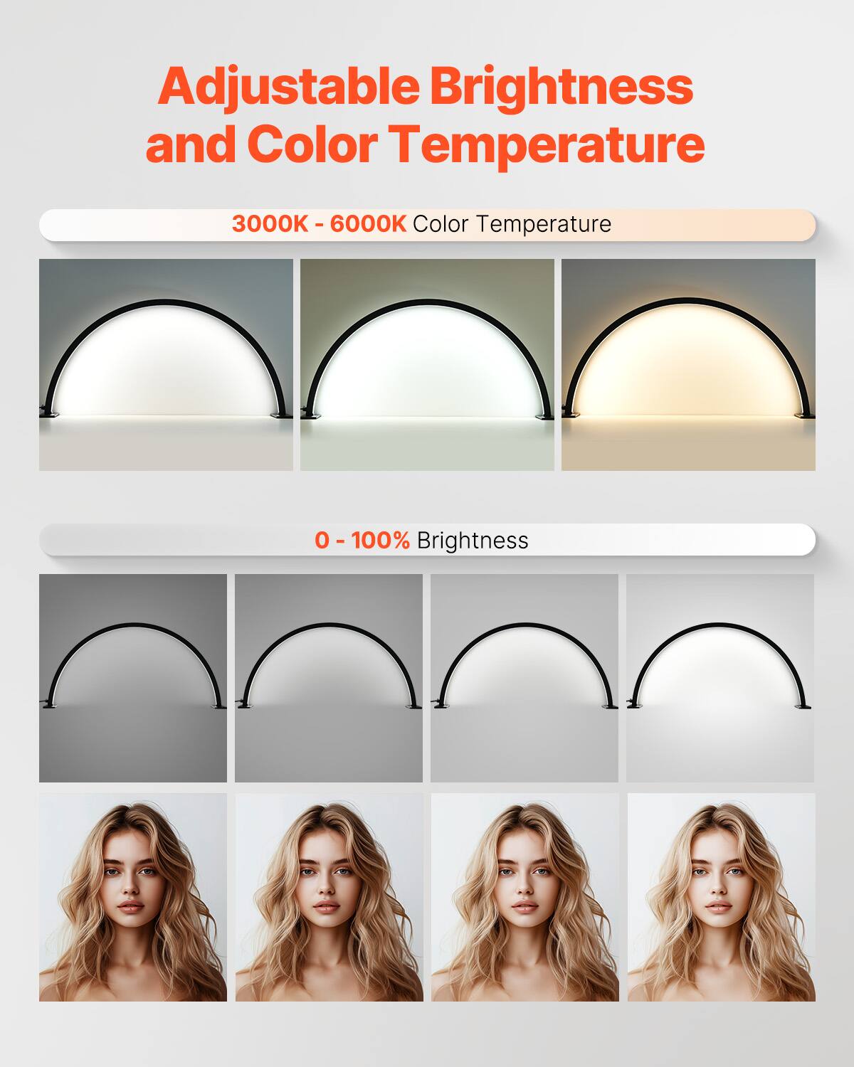 Adjustable Brightness and Color Temperature

3000K - 6000K Color Temperature

0 - 100% Brightness