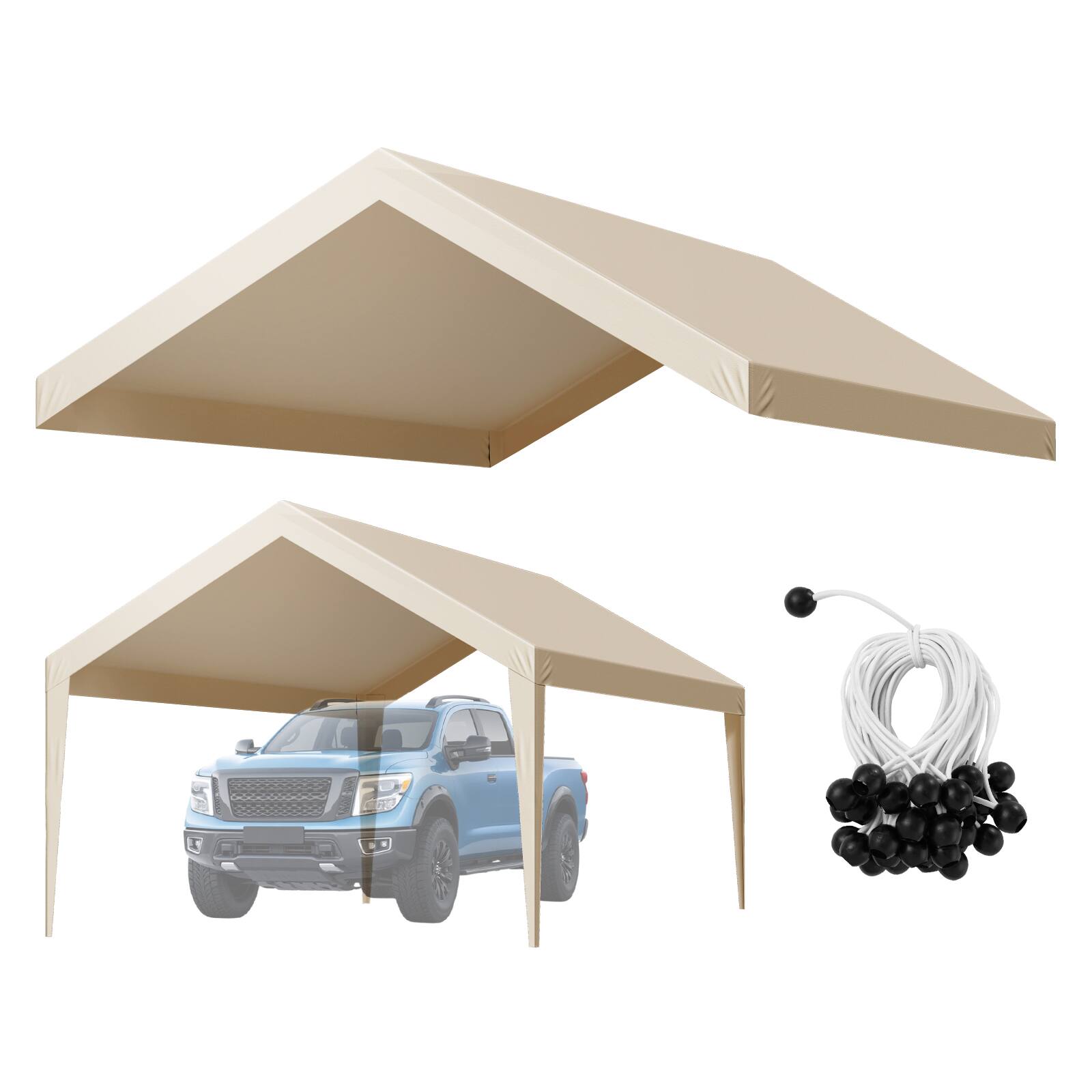 VEVOR - Carport Replacement Canopy, 12 x 20 ft Potable Garage Tent Top Tarp, UV-Resistant & Waterproof Car Shelter Tarp - Beige