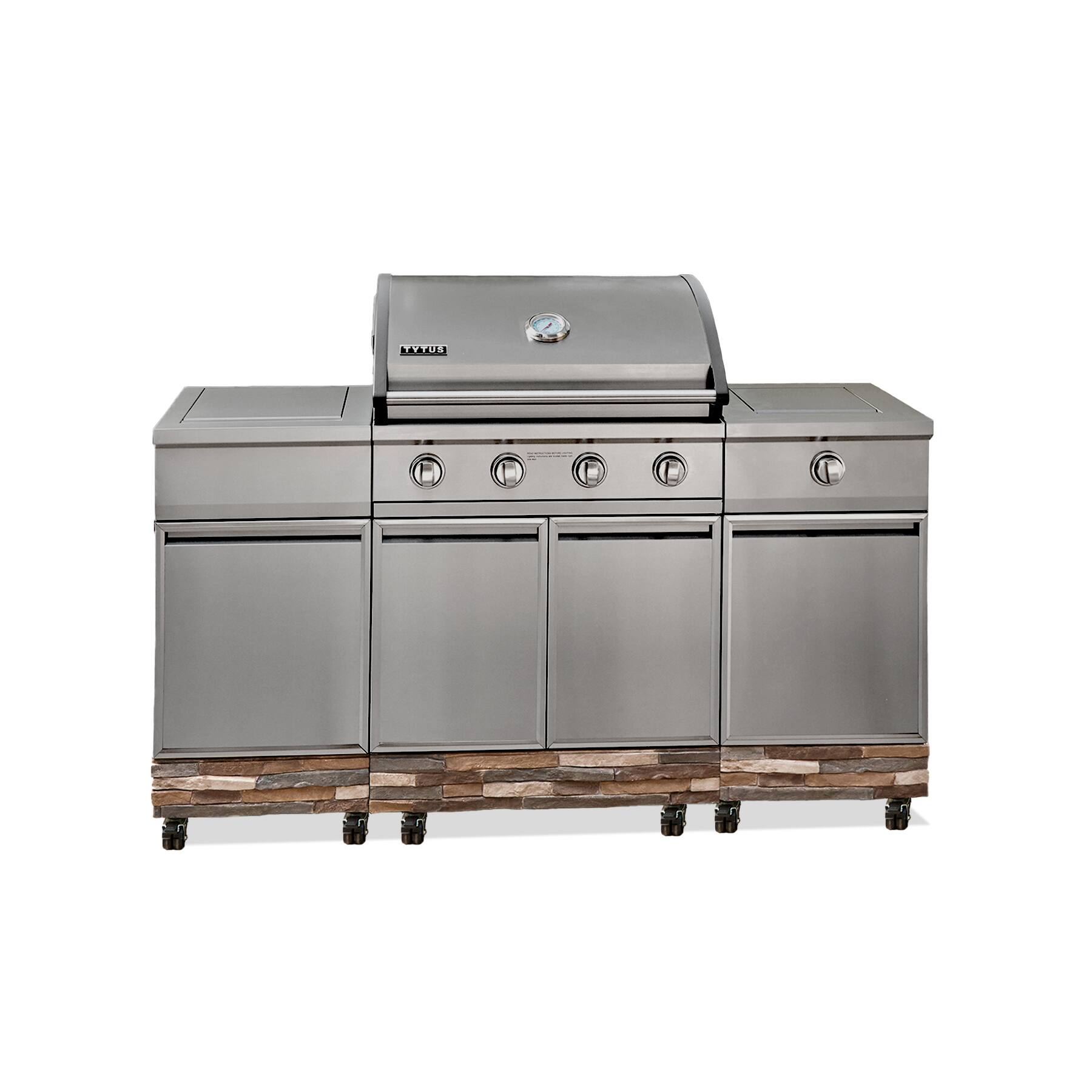 Angle. TYTUS Grills - Ash Stacked Stone Propane Grill Island - Silver.