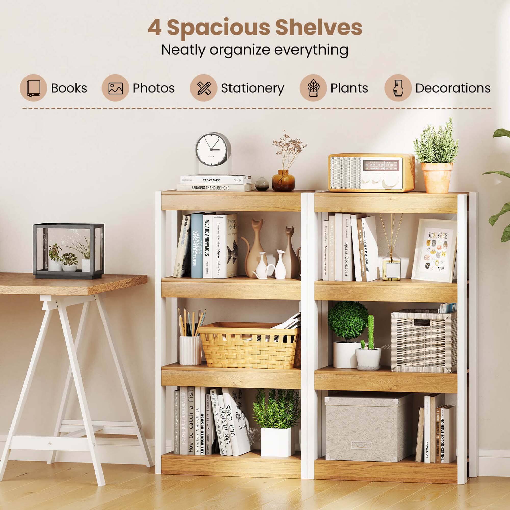 4 Spacious Shelves Neatly organize everything Books Photos Stationery Plants Decorations