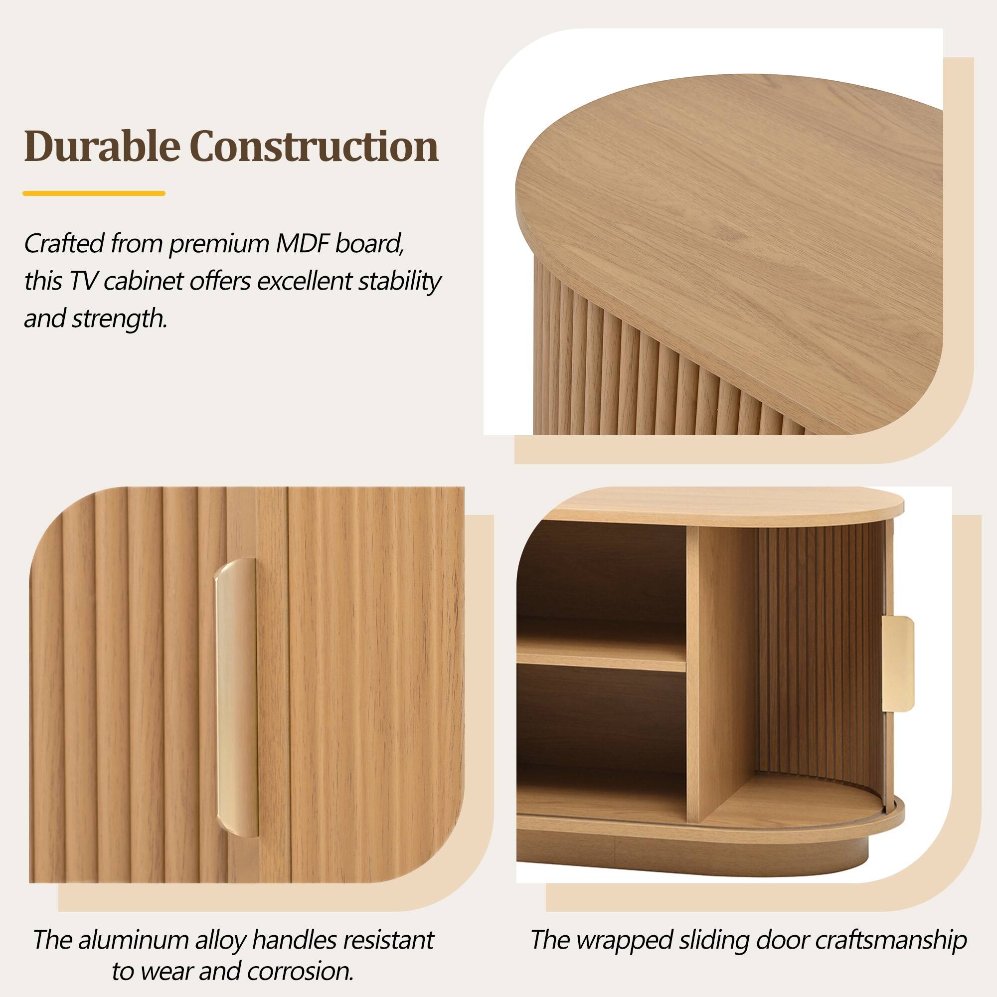 Durable Construction

Crafted from premium MDF board, this TV cabinet offers excellent stability and strength.

The aluminum alloy handles are resistant to wear and corrosion.

The wrapped sliding door craftsmanship.