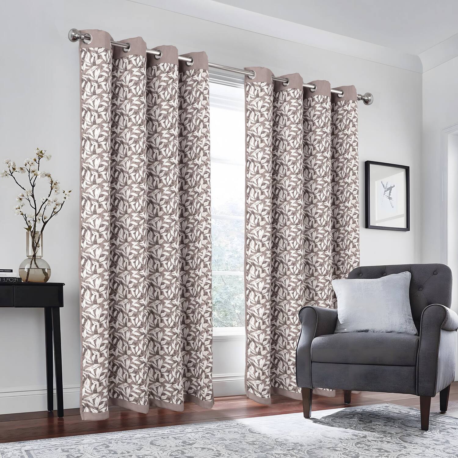 Angle. RT Designers Collection - RT Designers Collection 100% Polyester 190 GSM Marina Revisible Blackout Grommet Curtain Panel 54" x 95" Taupe - Taupe.