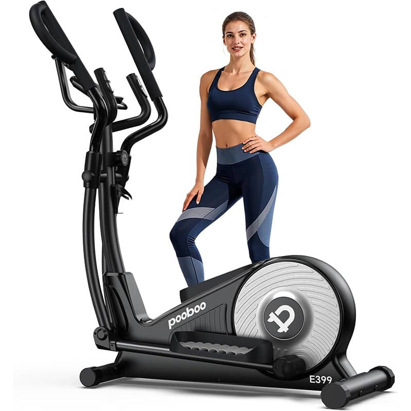 Pooboo - Elliptical machine ith 16 resistance levels and LCD display, Silent Elliptical Trainer For Home, 350LBS weight capacity - Silver