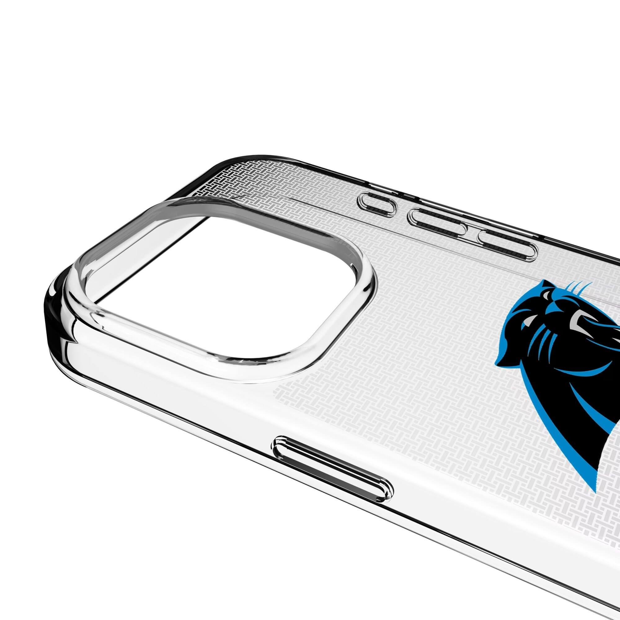 Alt View 2. Keyscaper - Carolina Panthers Linen Logo iPhone Clear Case - 14 - Multicolor.