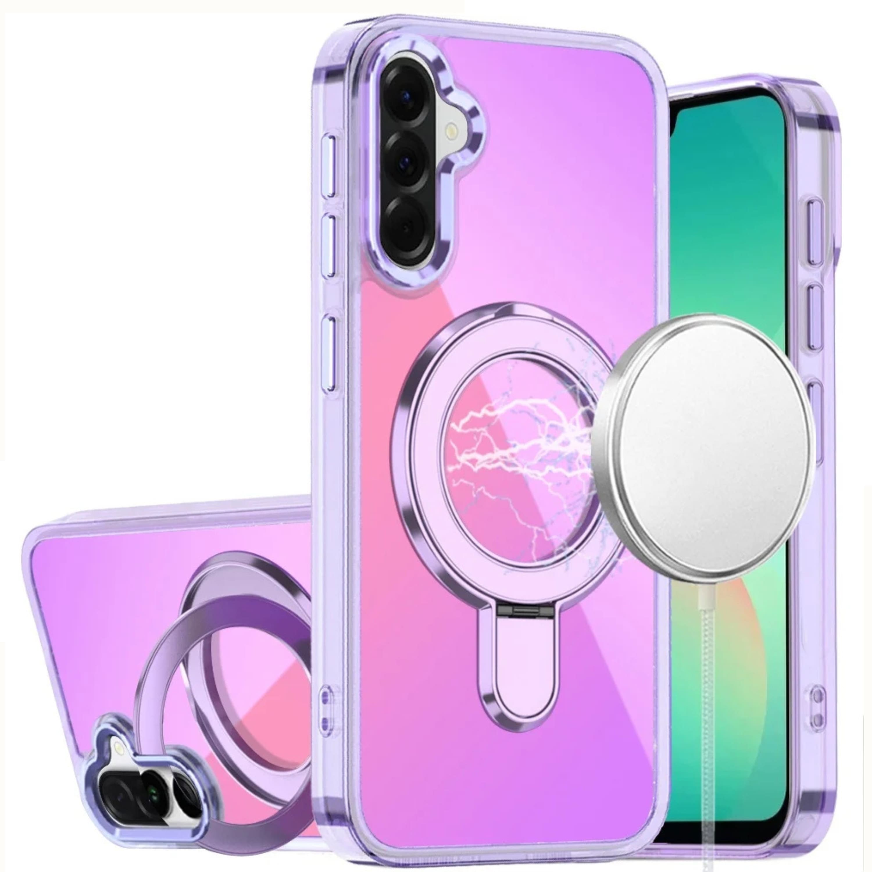 Kitcheniva - Radiant Chrome Magnetic Ring Stand Case With Tempered Glass For Samsung A27 5G - Purple price history on PriceWatchPro