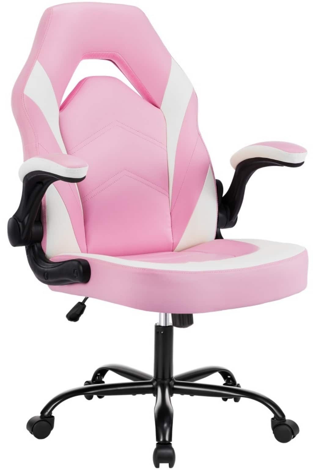 Front. Bestier - Ergonomic Faux Leather Adjustable Reclining Swiveling PC and Racing Game Chair with Padded Arm - Pink.