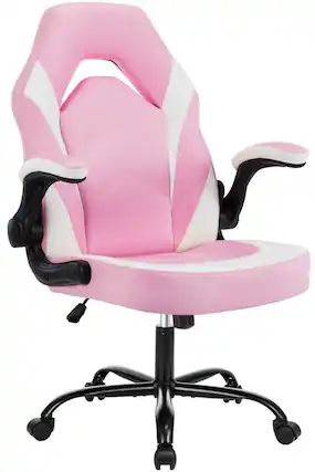 Front. Bestier - Ergonomic Faux Leather Adjustable Reclining Swiveling PC and Racing Game Chair with Padded Arm - Pink.