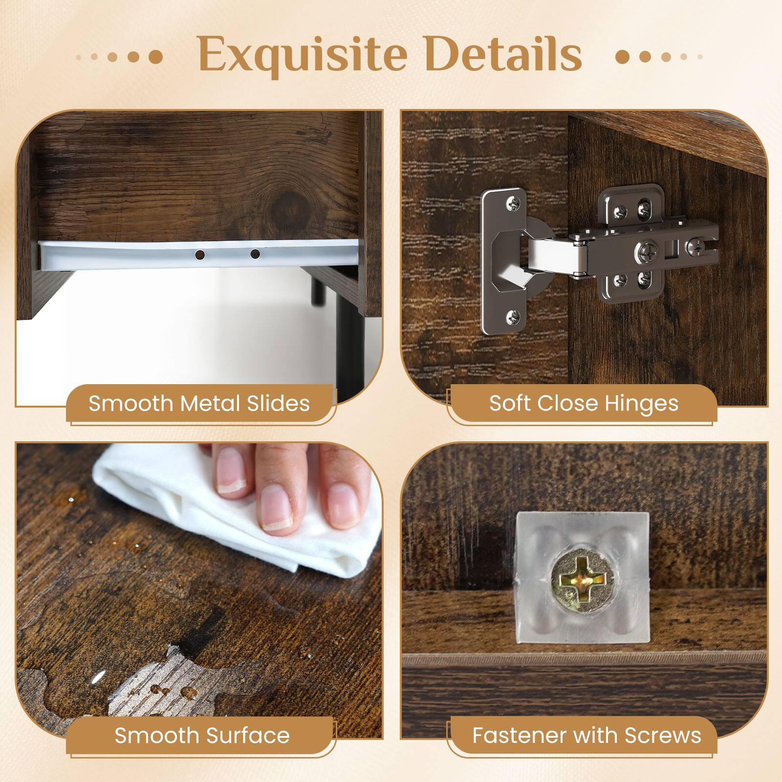 Exquisite Details .... Smooth Metal Slides Soft Close Hinges Smooth Surface Fastener with Screws