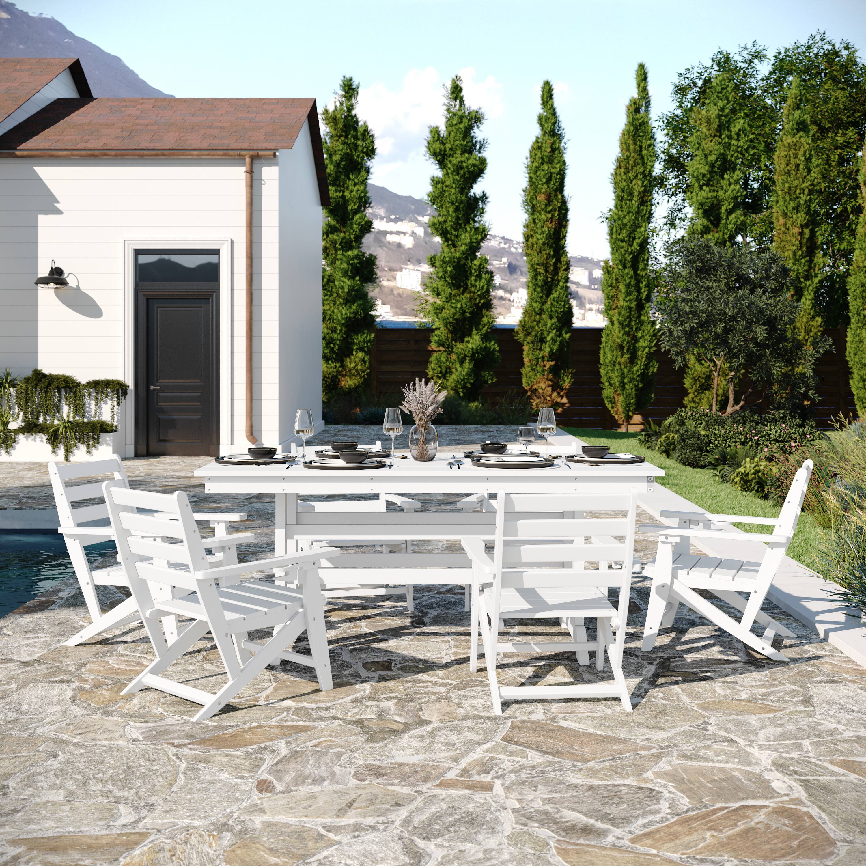 Alt View 1. Flash Furniture - Tolleson Commercial 7 Piece Adirondack Dining Set with 72" Rectangle Indoor/Outdoor Recycled HDPE Table and 6 Chairs wit - White.