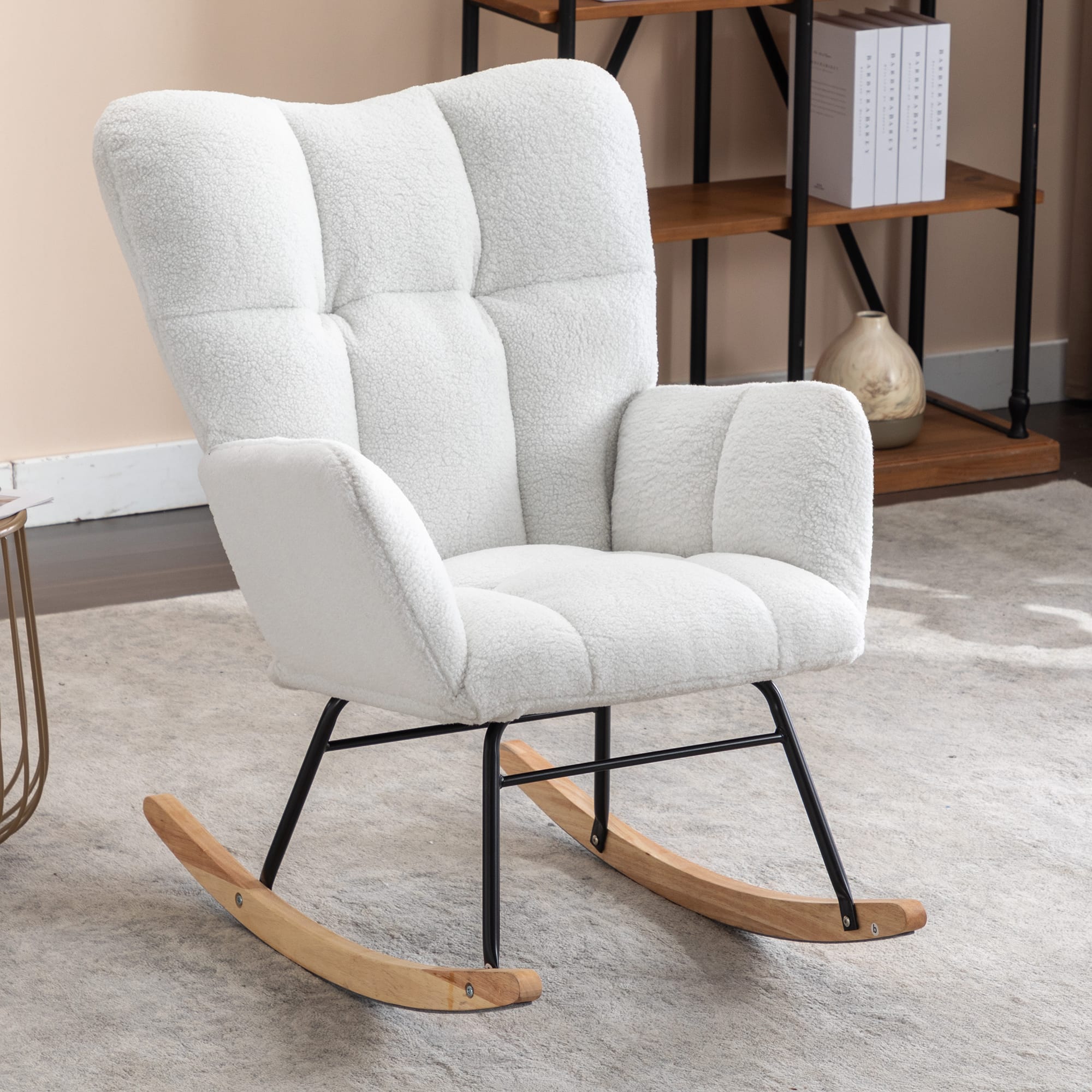 GOODSILO - Teddy Fabric Rocking Glider Nursery Chair For Living Room Indoor - Ivory