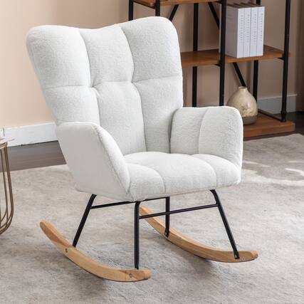 Front. GOODSILO - Teddy Fabric Rocking Glider Nursery Chair For Living Room Indoor - Ivory.