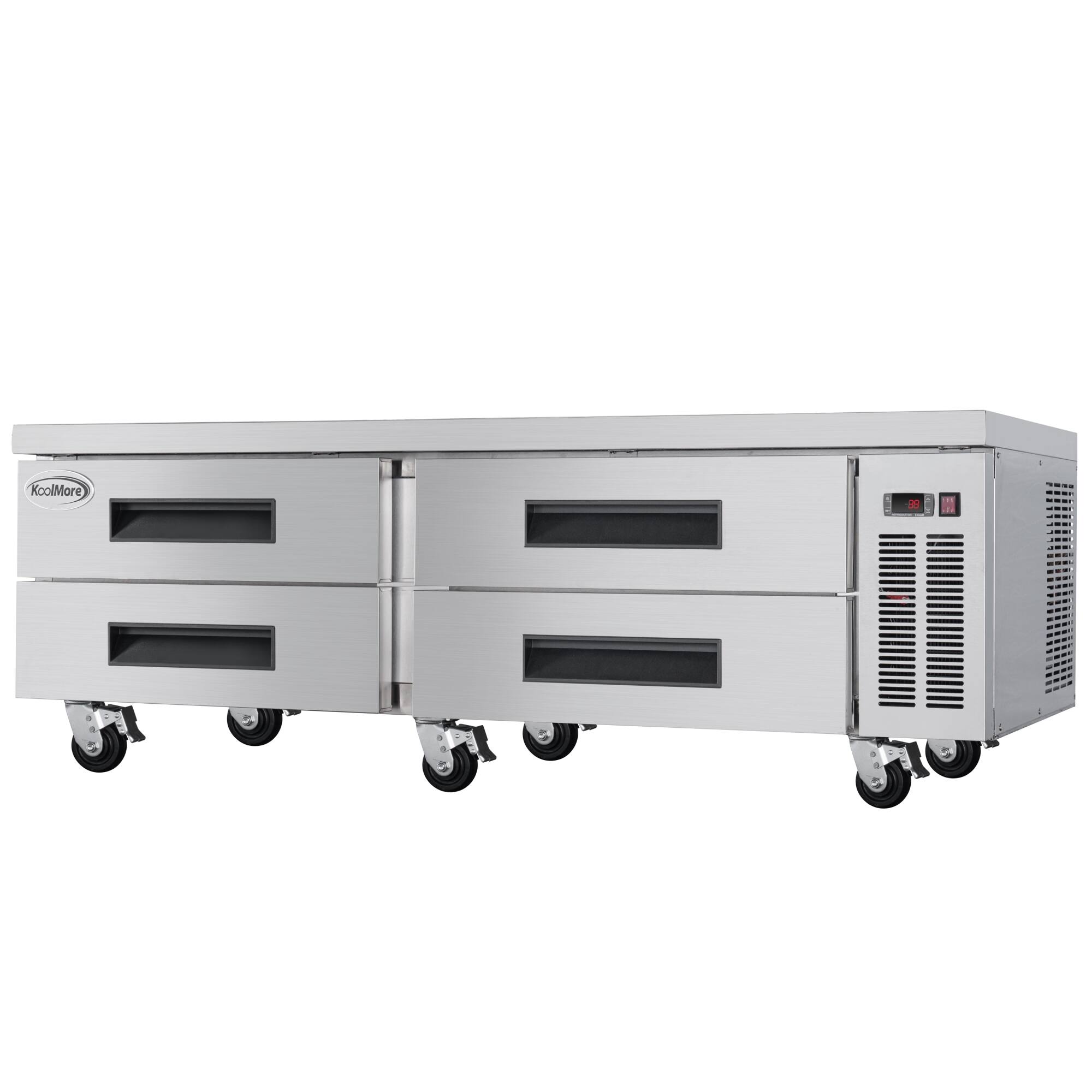 Alt View 3. Koolmore - 84 in. Commercial Chef Base Refrigerator Storage Cabinet , Pull-Out Drawers, Rolling Caster Wheels, ETL Listed - Stainless-Steel.