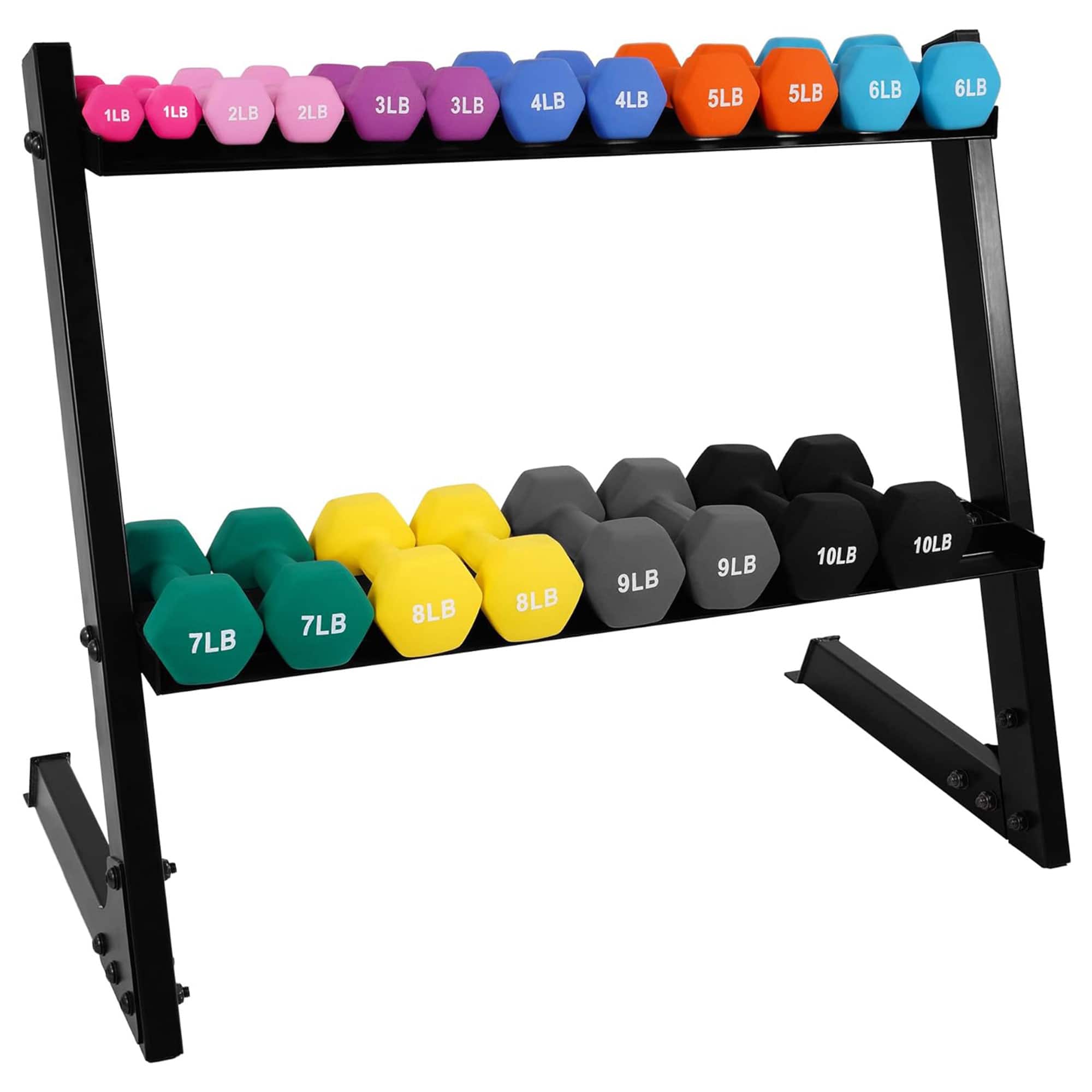 BalanceFrom Fitness - 110 Pound Neoprene Coated Dumbbell Set w/ Stand - Multicolor