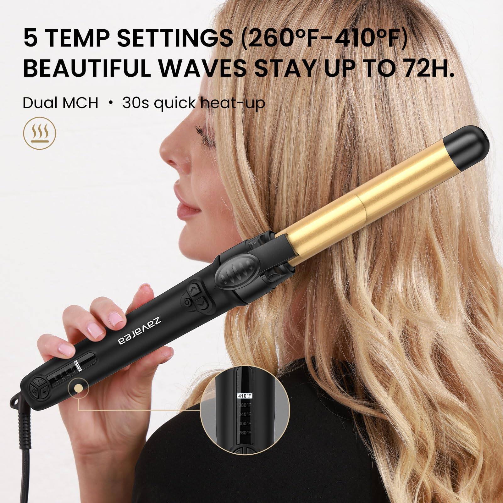 5 TEMP SETTINGS (260°F-410°F)  
BEAUTIFUL WAVES STAY UP TO 72H.  

Dual MCH • 30s quick heat-up  

260°F  
300°F  
350°F  
400°F  
410°F