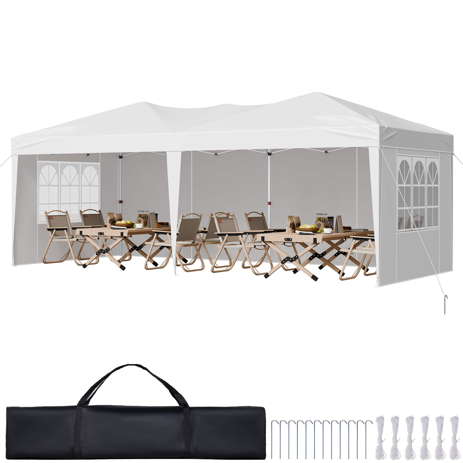 Front. VEVOR - 10 x 20 FT Pop-Up Canopy Tent with Adjustable Height, Sidewalls, and Ventilated Windows for Outdoor Events, Patio - White.