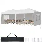 Front. VEVOR - 10 x 20 FT Pop-Up Canopy Tent with Adjustable Height, Sidewalls, and Ventilated Windows for Outdoor Events, Patio - White.