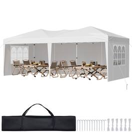 VEVOR - 10 x 20 FT Pop-Up Canopy Tent with Adjustable Height, Sidewalls, and Ventilated Windows for Outdoor Events, Patio - White