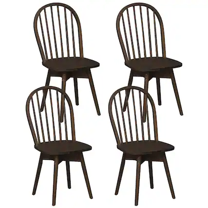 Front. Costway - Costway Swivel Dining Chairs Set of 4, Farmhouse Spindle Kitchen Chairs with Solid Rubber - Walnut.