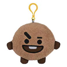 Front. Gund - Line Friends BT21 4 Inch Plush Backpack Clip | Shooky - Brown.