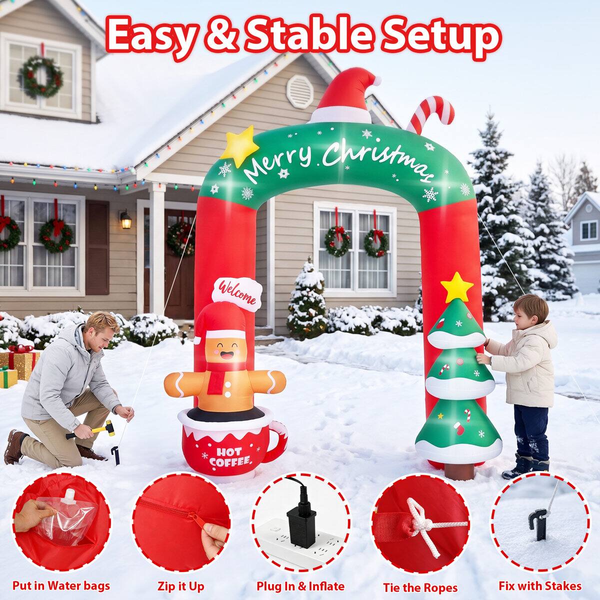 Wisairt 9FT Arched Giant Christmas Inflatable gingerbread man Outdoor ...