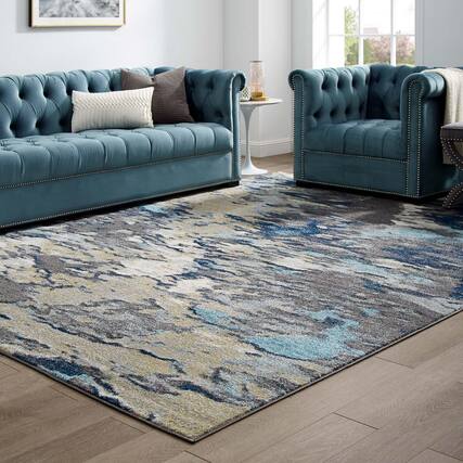Front. Modway - Entourage Foliage Contemporary Modern Abstract Area Rug - Blue Tan Gray.