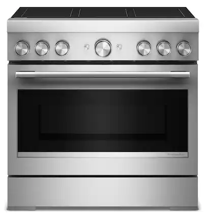 Front. KitchenAid - 5.1 Cu. Ft. Freestanding Electric Induction Commercial-Style Range with Air Fry and 6-Element - Stainless Steel.