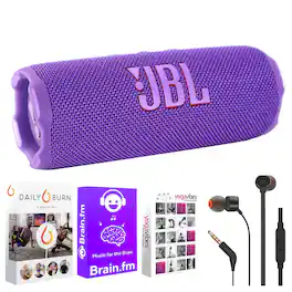 JBL - Flip 7 Portable Waterproof Bluetooth Wireless Speaker Audio Bundle - Purple